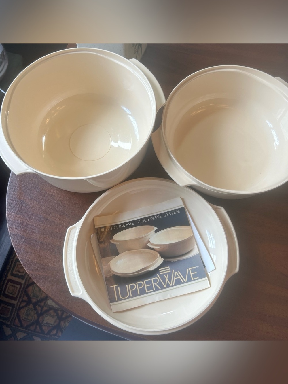 Tupperware STACK COOKER Microwave ALMOND 3 pc NESTING Cookware 2192B 2193A 2210A